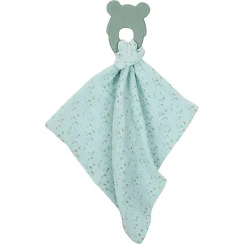 Hračka pro kojence Nattou kousátko silikonové bez BPA s bavlněnou dečkou 28 × 28 cm mint