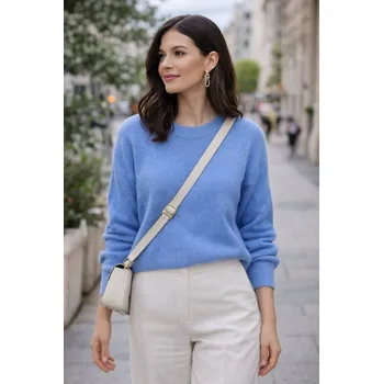 Dámský svetr Dámský svetr ALPAKA BABY 30% Made in Italy světle modrý krátký Uni