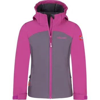 DĚTSKÁ DÍVČÍ ZATEPLENÁ SOFTSHELLOVÁ BUNDA TROLLKIDS KRISTIANSAND XT, FRESH BERRY / GRAPHITE Velikost: 152