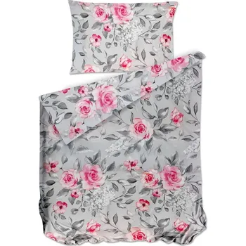 Povlečení Bierbaum Saténové povlečení Grey Roses 140 × 220 / 70 × 90 cm
