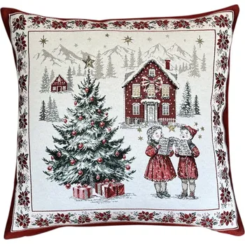 Povlečení Home of Christmas Žakárový vánoční povlak na polštář s motivem Koledníci 50 × 50 cm