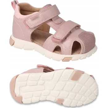 Dívčí sandály BEFADO kožené sandálky pro dívky růžové s třpytkami na suchý zip vel. 23
