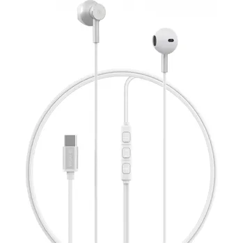 Handsfree Devia M2 sluchátka s mikrofonem a ovladačem / USB-C / DAC / 1,2m / bílé