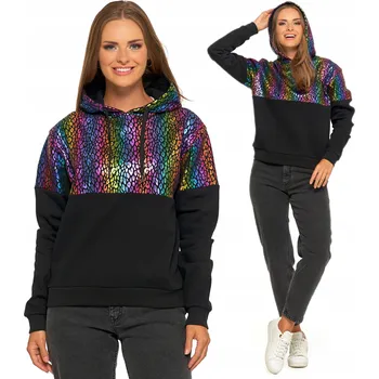 Dámská mikina Mikina dámská Moraj vícebarevná bavlněná s kapucí dlouhý rukáv L