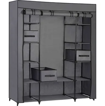 Šatní skříň Massido 680010 Velká textilní skříň se zásuvkami 45 × 135 × 170 cm, tmavě šedá