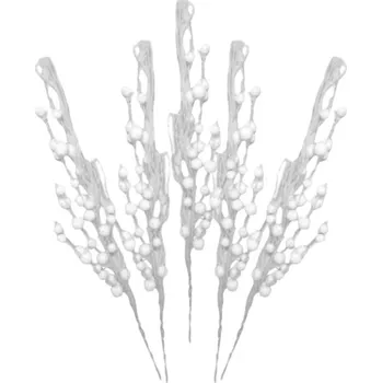 Vánoční dekorace LAALU Větvička s bílými bobulemi a výhonky, 73 cm, sada 5 ks