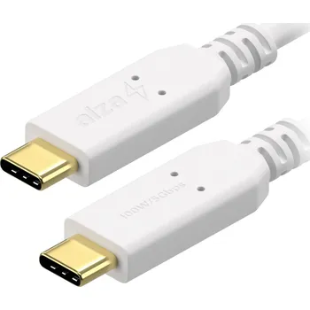 Kabel AlzaPower Core USB-C to USB-C 3.2 Gen 1 100W 0.5m bílý