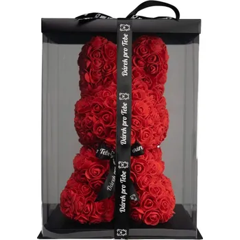 Hračka Medvídárek králíček z růží dárkově balený, 40 cm, červený