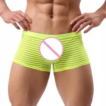Boxerky Sexy Průhledné Pánské Boxerky s Proužky - M