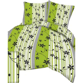 Povlečení 4sleep Krepové povlečení 140 × 200 + 70 × 90 cm - Květiny a listy na zeleném