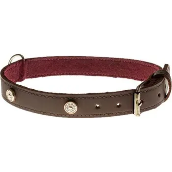 Obojek pro psa Cobbys Pet Obojek z pravé olejové kůže, hnědý, podšitý a zdobený zlatými nýty s krystaly 25mm/75cm
