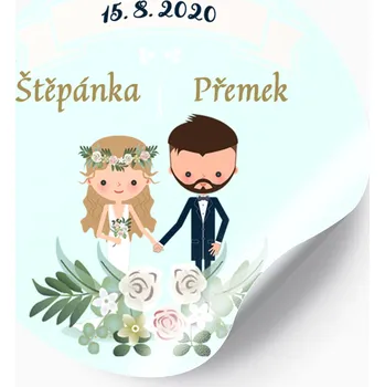 Svatební dekorace Svatební nálepka kreslený pár s girlandou