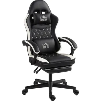 Herní příslušenství Herní židle s podnožku | černo-bílá