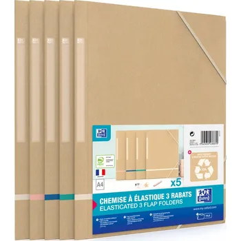 OXFORD A4 s gumou, hnědé s barevnými proužky - balení 5 ks