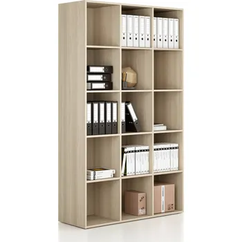 Kancelářská sestava Regál FRAME, vysoký, 3 sloupce, 2162 x 1299 x 450 mm, dub přírodní