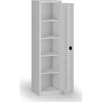 Úzká policová dílenská skříň, 4 police, 1950 × 505 × 500 mm, šedé dveře