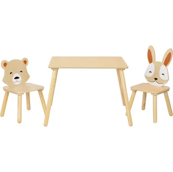 Dětský zahradní nábytek BusyKids Montessori set – 2 židličky se zvířecím motivem a kompaktní stolek