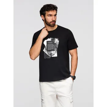 Pánské bavlněné tričko se zajímavým potiskem na hrudi - černé V1 OM-TSPT-0261 - XXL