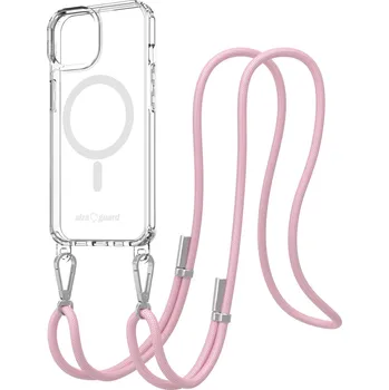 Pouzdro na mobilní telefon AlzaGuard Luxe Detach Lanyard Case Compatible with MagSafe for iPhone 14 růžový