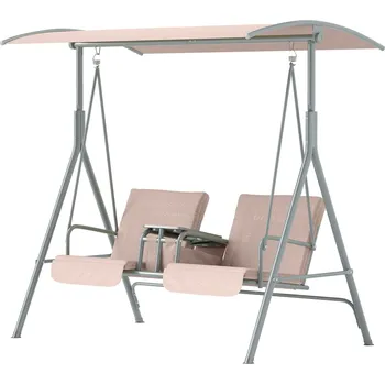 Zahradní houpačka Venkovní houpačka Outsunny s držákem na pohár a boční kapsou, 2místná zahradní houpačka se stříškou, nosnost houpací lavice do 180 kg, 175 x 112 x 165 cm, béžová