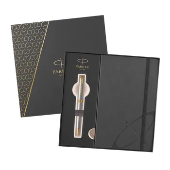 Kuličkové pero PARKER Sonnet Stainless Steel GT + šedý zápisník
