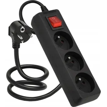 Prodlužovací kabel PRODLUŽOVACÍ KABEL 3 ZÁSUVKY 1,5m 3000W S VYPÍNAČEM PRODLUŽKA ZÁSUVKOVÁ LIŠTA
