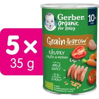 Slaná pochutina GERBER Organic křupky s rajčaty a mrkví 5× 35 g