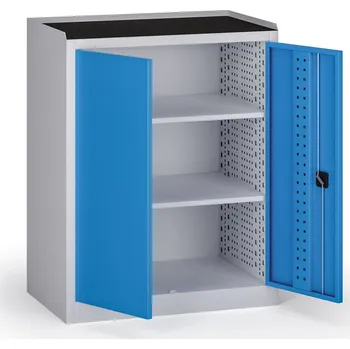 Dílenská skříň nízká na nářadí KOVOS, 2 police, 950 x 600 x 1180 mm, modrá