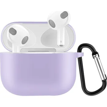 Pouzdro na mobilní telefon Ochranný silikonový obal s karabinou pro AirPods 3 - fialový
