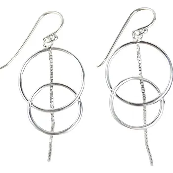 Náušnice Oriental stříbrné visací náušnice, Dva kruhy, řetízek, 37 mm