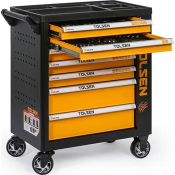 Tolsen Pojízdný dílenský vozík na nářadí, včetně 189 ks nářadí, 7 zásuvek
