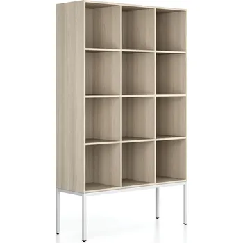 Kancelářská sestava Regál FRAME, s bílou podnoží, 1299 x 450 x 2185 mm, dub přírodní