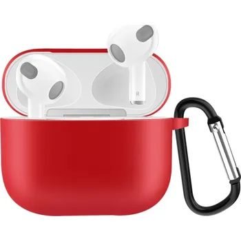Pouzdro na mobilní telefon Ochranný silikonový obal s karabinou pro AirPods 3 - červený