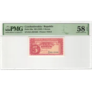 Československo 5 korun bez data (1945) S RA, PMG 58 EPQ