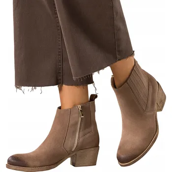 Dámské kozačky KOTNÍKOVÉ BOTY Béžové Dámské KOŽENÉ Kovbojské Boty POHODLNÉ Široká kostka MODNE vel. 38