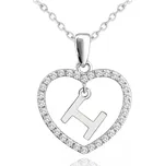 MINET Stříbrný náhrdelník písmeno v srdíčku "H" se zirkony (Ag 925/1000, 3,4 g)