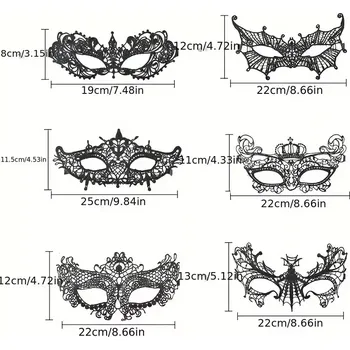 Karnevalová maska dovoz Sada - škrabošky krajka černé - 6ks Barva: 3