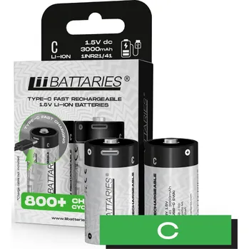 Článková baterie LIIBATTARIES Nabíjecí baterie tužková C - 3000 mAh USB-C