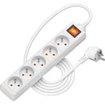 AlzaPower prodlužovací přívod 230V 5 zásuvek vypínač 2m bílý