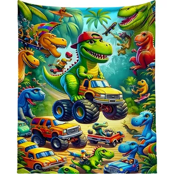 deka Excellent Mikroplyšová hřejivá deka 150x200 cm - Dinosauří závody