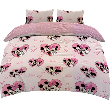 Povlečení Disney Oboustranné povlečení růžové 135x200cm - Mickey a Minnie v srdíčku