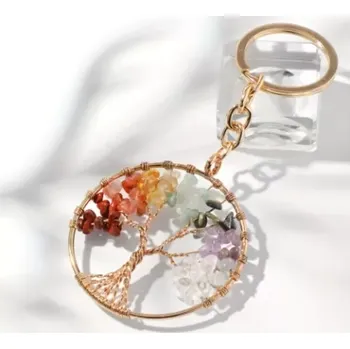 Mikee Přívěsek na klíče s minerály Strom života – 7 čaker (velký)