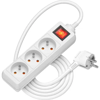 Elektrická zásuvka AlzaPower prodlužovací přívod 230V 3 zásuvky vypínač 2m bílý