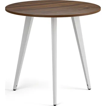 Konferenční stolek Konferenční stůl PRIMO VIBE, průměr 80 cm, bílá podnož, ořech