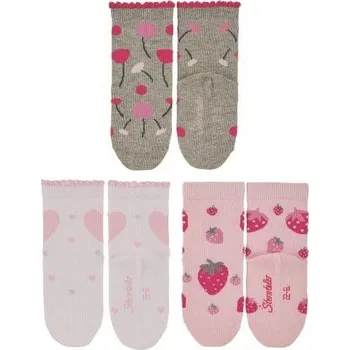 Sterntaler dívčí 3 páry, šedé, kytičky, srdíčka, jahůdky 8322227, 18