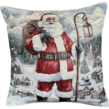 Povlečení Home of Christmas Gobelínový vánoční povlak na polštář s motivem Santa s lucernou 45 × 45 cm