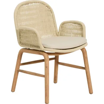 Kave Home Dřevěná zahradní židle Alipa s béžovým výpletem a područkami