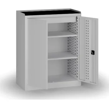 Policová dílenská skříň 2-dveřová, 2 police + 1 zásuvka, 1180 × 950 × 500 mm, šedé dveře