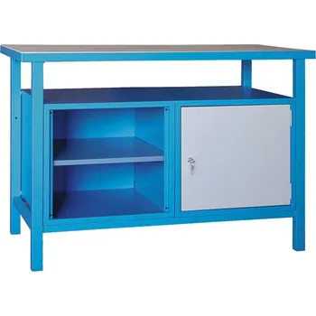 Dílenský stůl Dílenský pracovní stůl, 1 skříňka, 1 police, 1190 x 600 x 850 mm, modrá