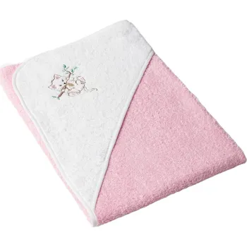 Dětská osuška s kapucí růžovo-bílá s výšivkou Kočičky: 75x75cm